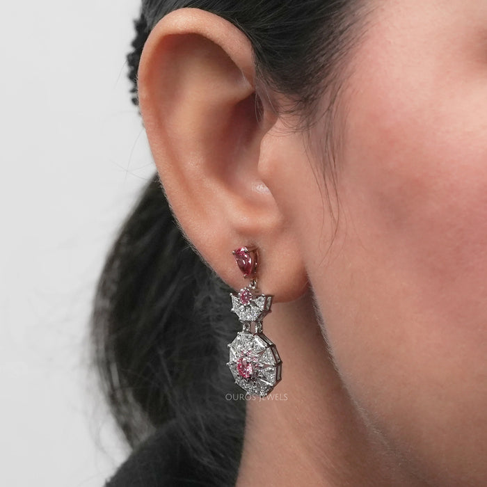 Starbrust Pink Pear Lab Diamond Drop Earrings