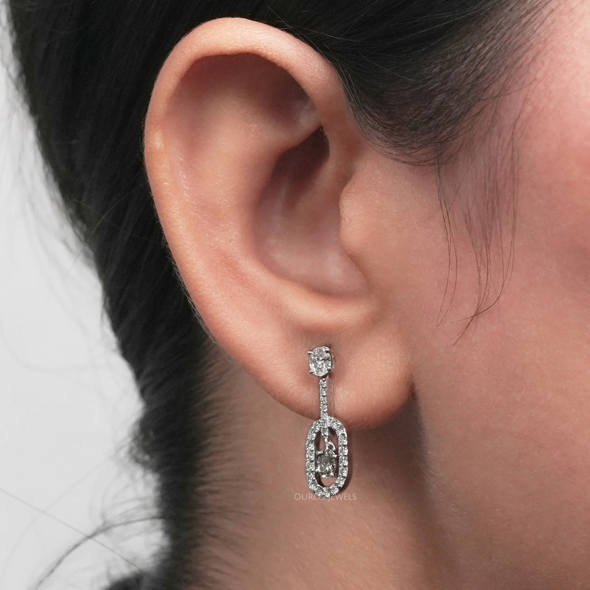Olive Oval Lab Diamond Halo Drop Earrings Earrings