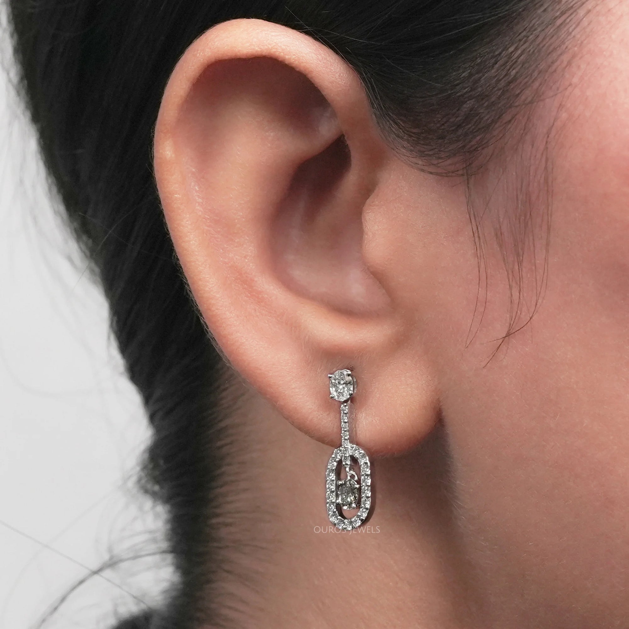 Olive Oval Lab Diamond Halo Drop Earrings Earrings