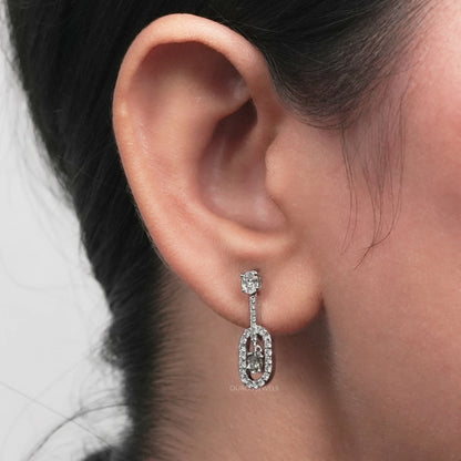 Olive Oval Lab Diamond Halo Drop Earrings Earrings