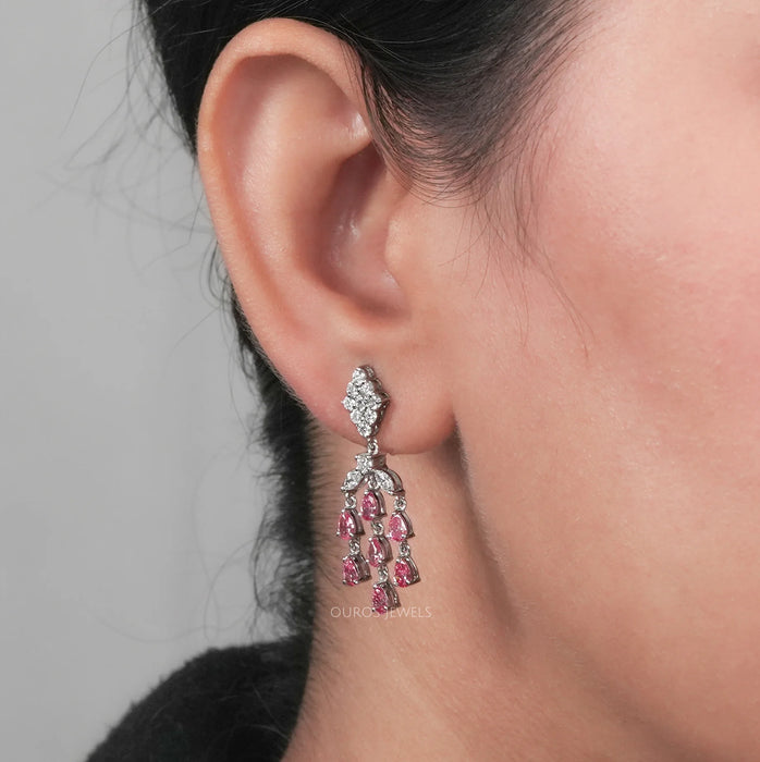 Pink Pear Lab Diamond Chandelier Earrings