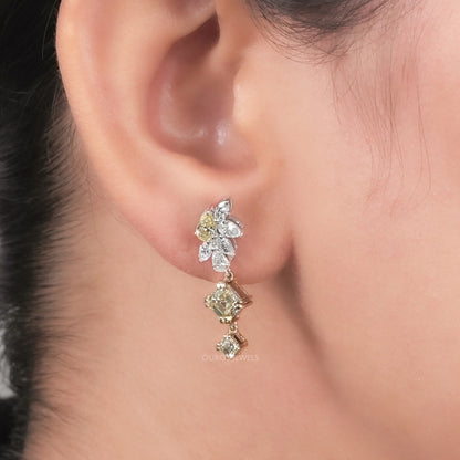 Yellow Asscher And Pear Lab Diamond Drop Earrings Earrings