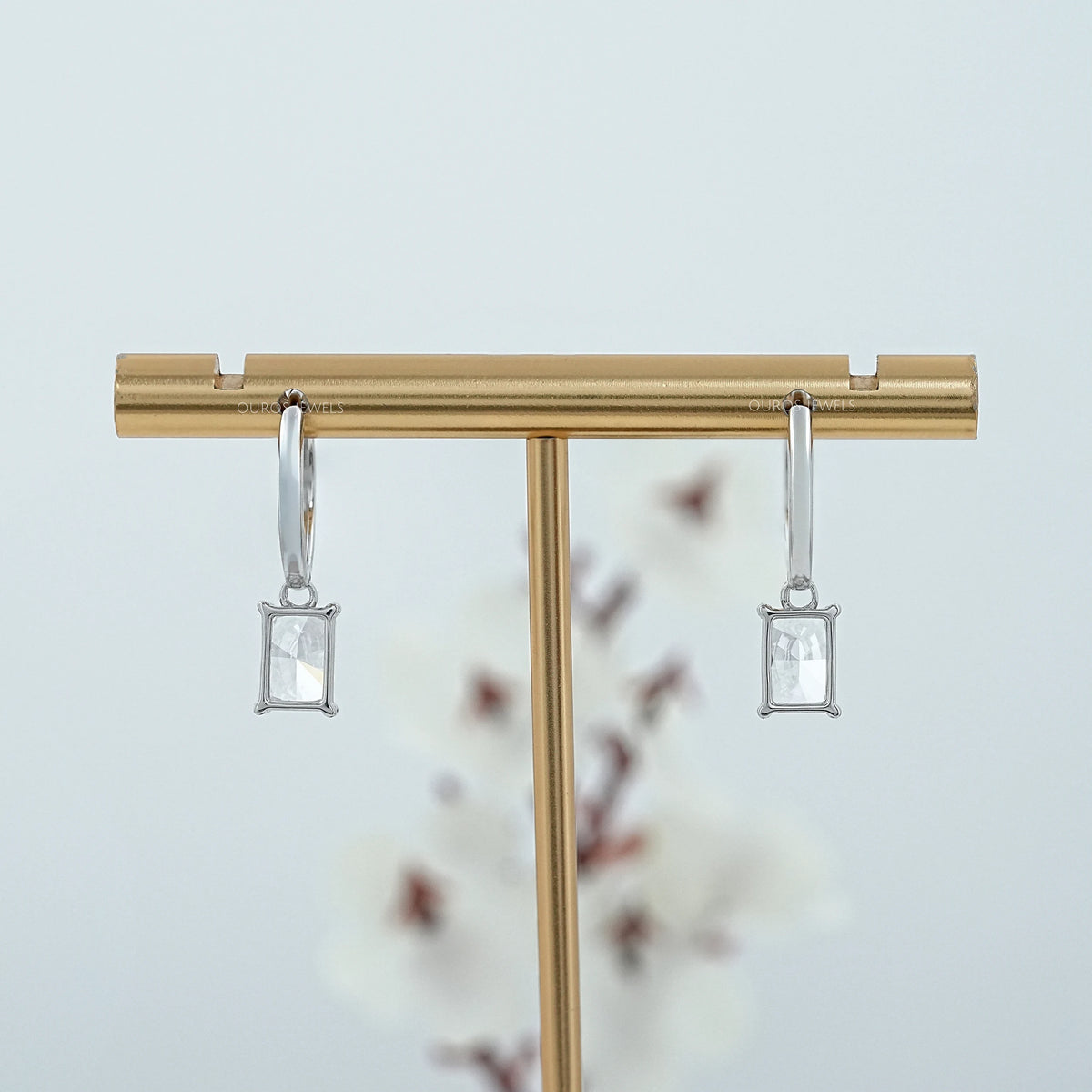 Radiant Cut Lab Diamond Dangle Hoop Earrings Earrings