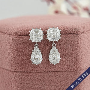 Boucles d'oreilles pendantes en diamants taille poire de laboratoire Old Mine