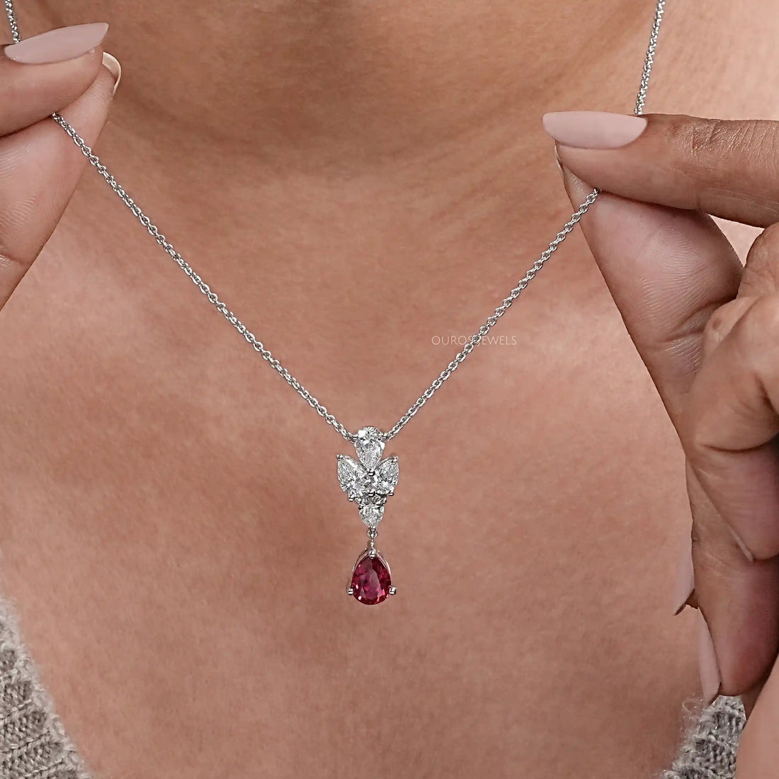 Pear Cut Ruby Drop Necklace Necklaces