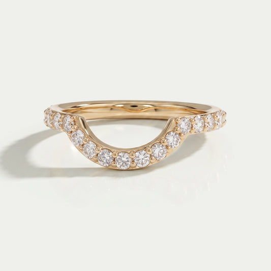 Pave Set Round Cut Diamond Deep Curved Wedding Band Rings