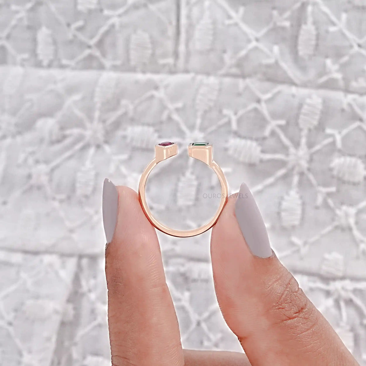 Rose Gold Open Cuff Gemstone Ring Rings
