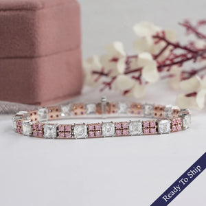 Bracelet de tennis avec diamant rond rose taille Asscher