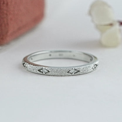 Textured Finish Dainty Diamond Wedding Band Ring