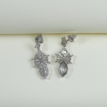 Step Cut Oval Diamond Cluster Dangle Drop Earrings