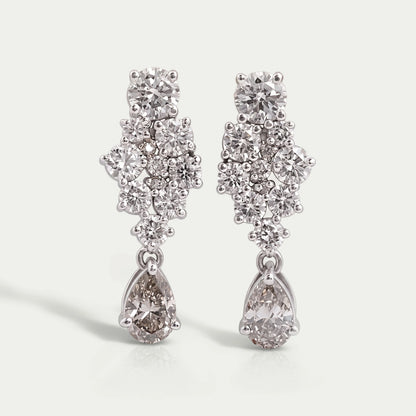 Diamond Cluster & Olive Pear Drop Dangle Earrings
