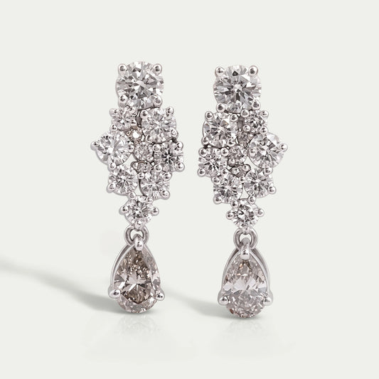 Diamond Cluster & Olive Pear Drop Dangle Earrings