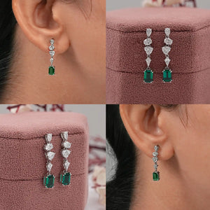 Boucles d'oreilles pendantes et en forme de goutte avec diamants et pierres précieuses