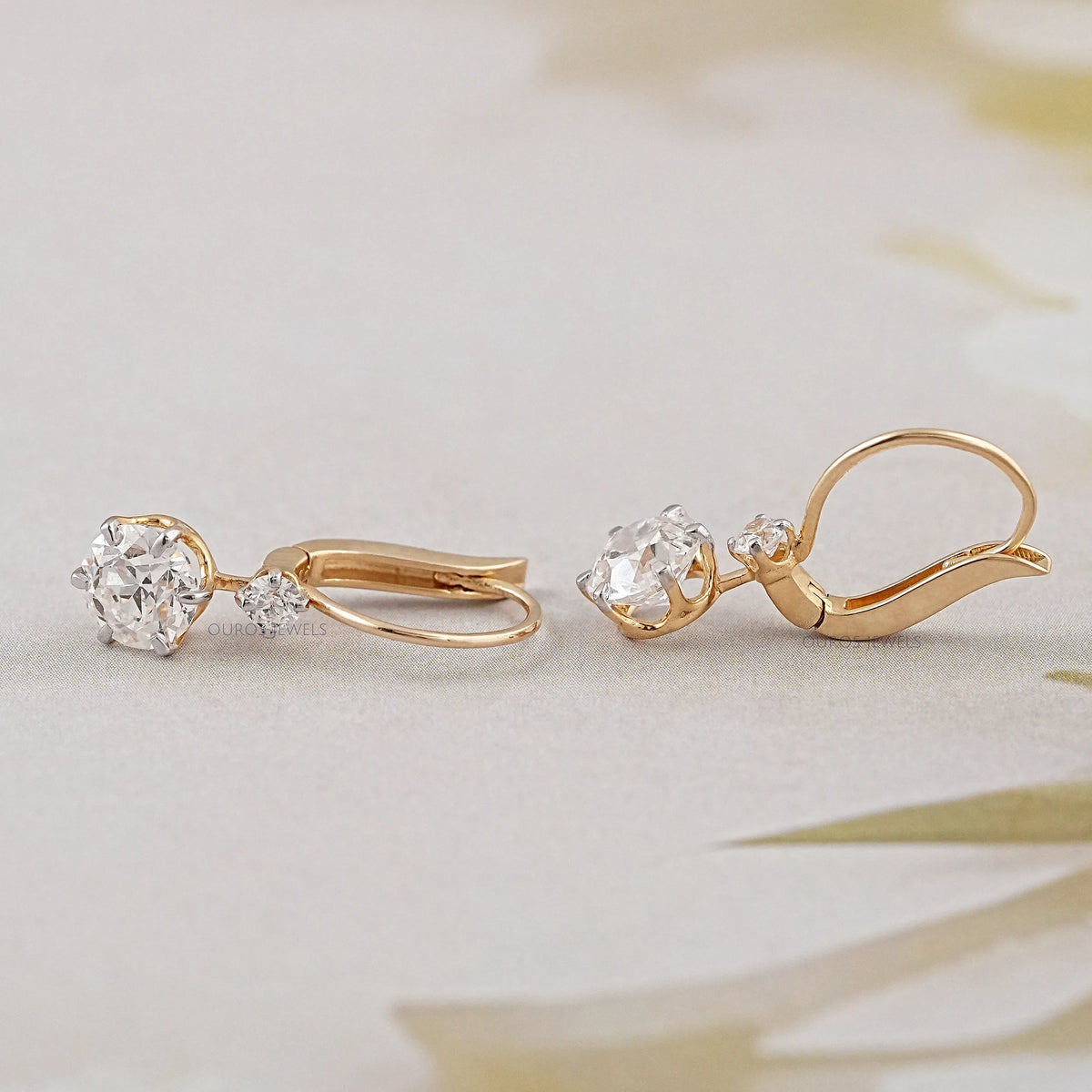 Two Stone Old European Round Cut Dangle Earrings Earrings