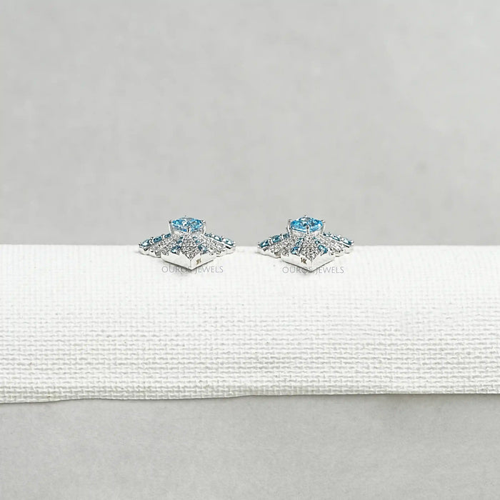 Boucles d'oreilles pendantes en diamant géométrique bleu