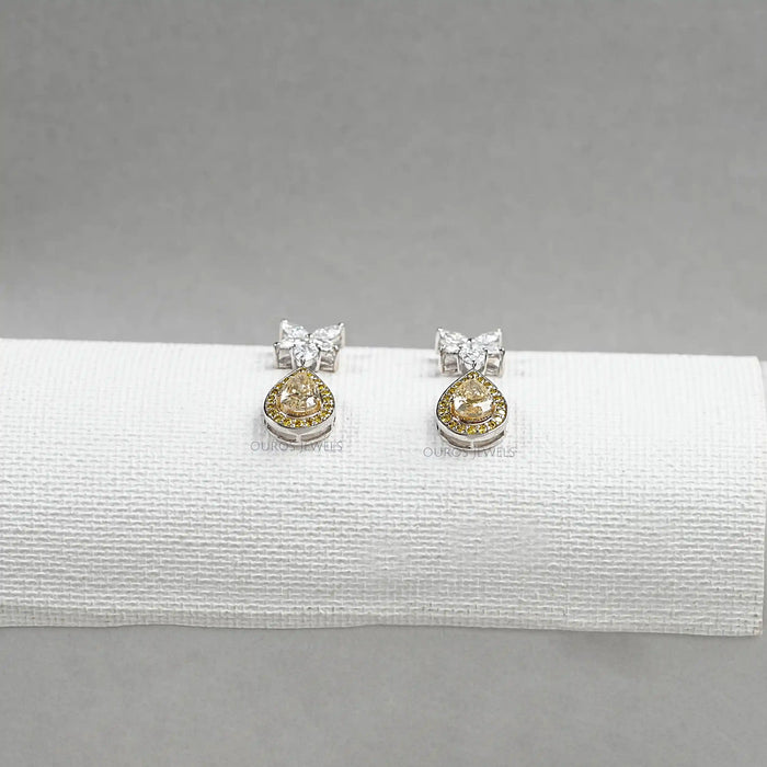 Pear Shaped Yellow Diamond Drop Earrings