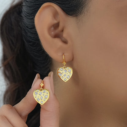 Yellow Gold Diamond Flush Set Dangle Earrings Earrings