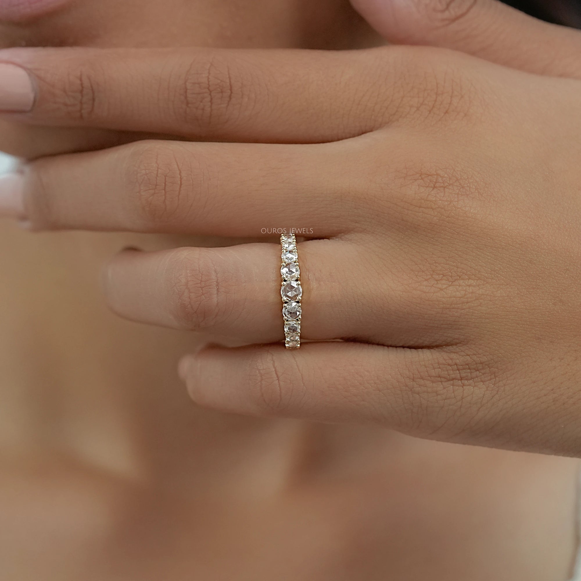 Rose Cut Round Diamond Half Eternity Band