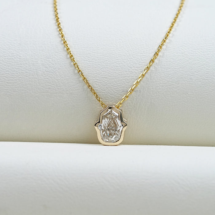 Antique Hamsa Hand Shape Lab Diamond  Solitaire Pendant