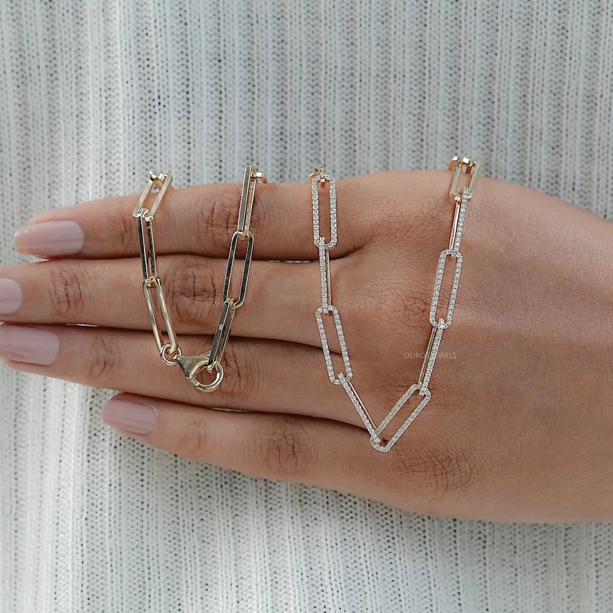 Round Lab Diamond Paperclip Link Necklace Necklaces