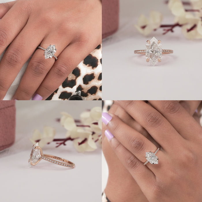 Bague solitaire avec diamant taille marquise hollandaise