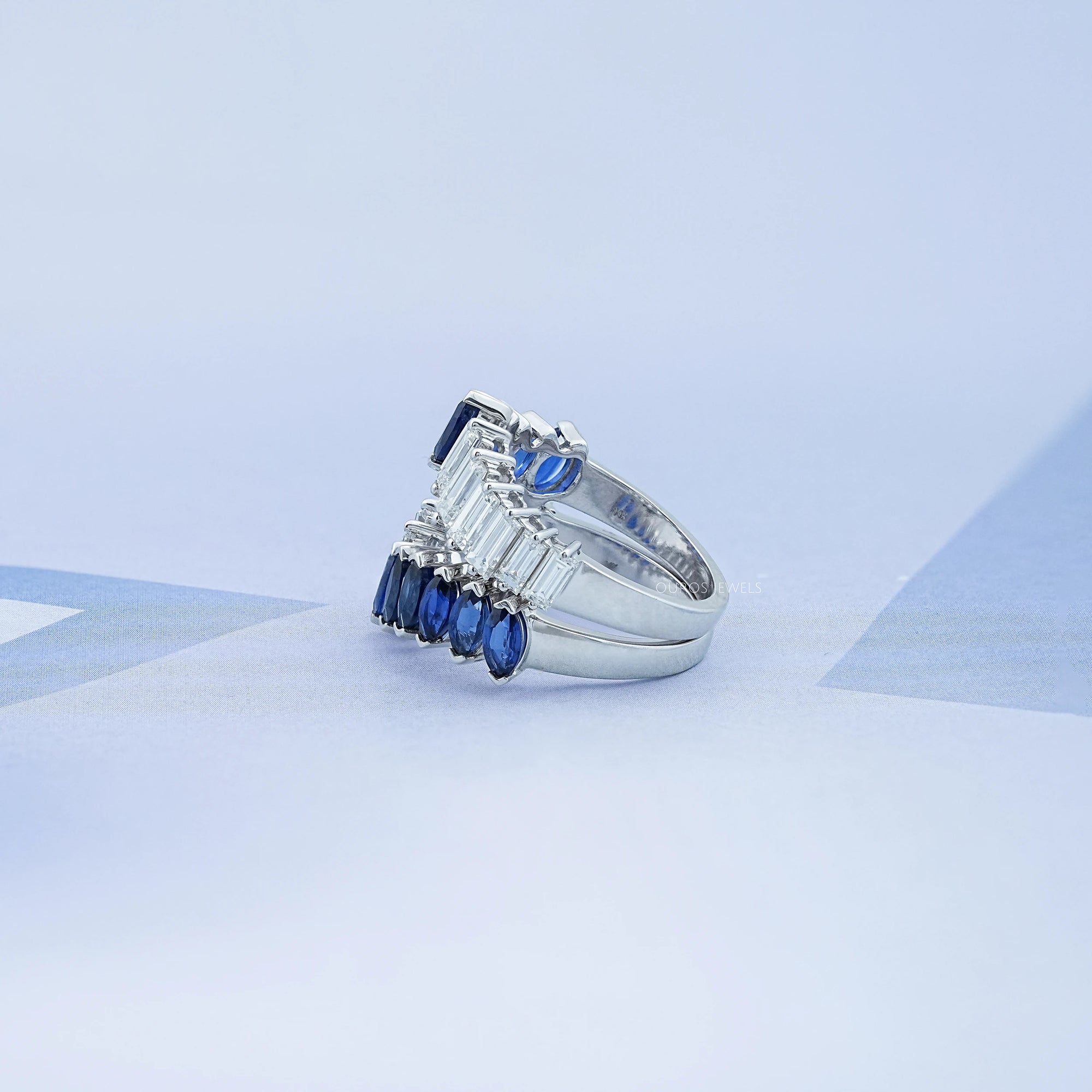 Double Row Sapphire Marquise Gemstone Enhancer Ring Rings