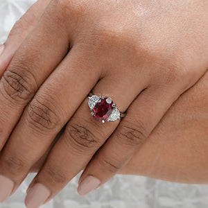 Ruby And Half Moon Diamond Three Stone Ring