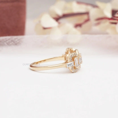 Baguette And Round Cut Lab Diamond Circle Chain Link Ring