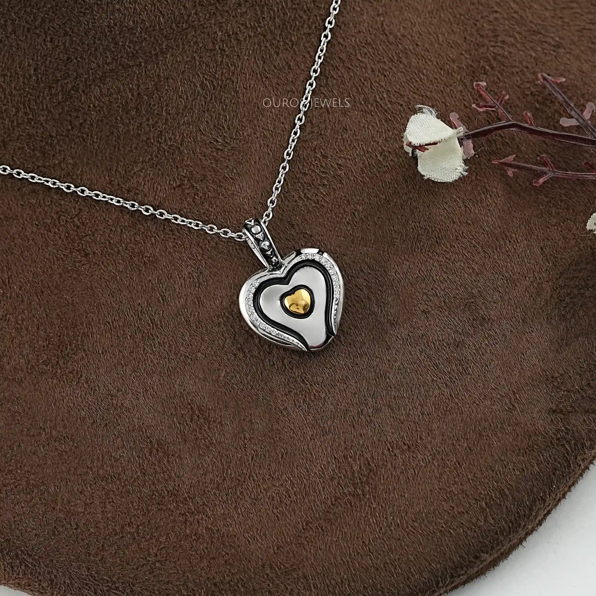 Heart Shaped Round Diamond Signet Pendant Necklaces
