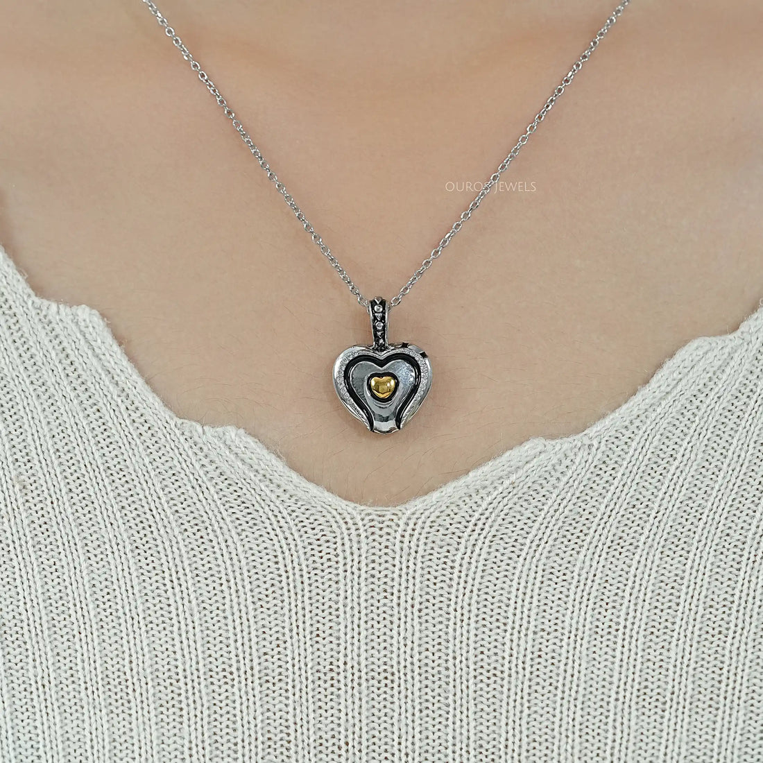 Heart Shaped Round Diamond Signet Pendant Necklaces