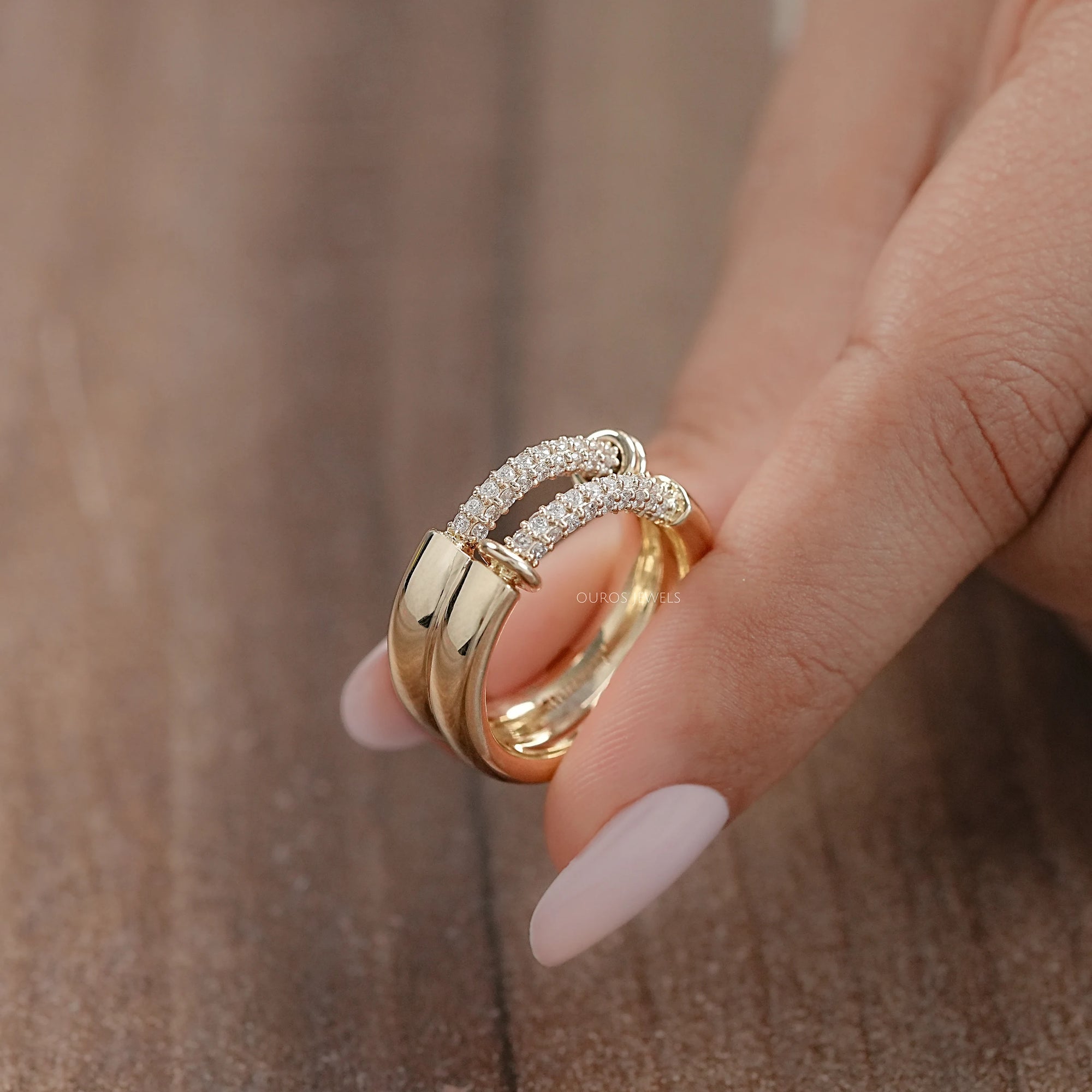 Double Row Connecter Round Lab Diamond Wedding Band Rings