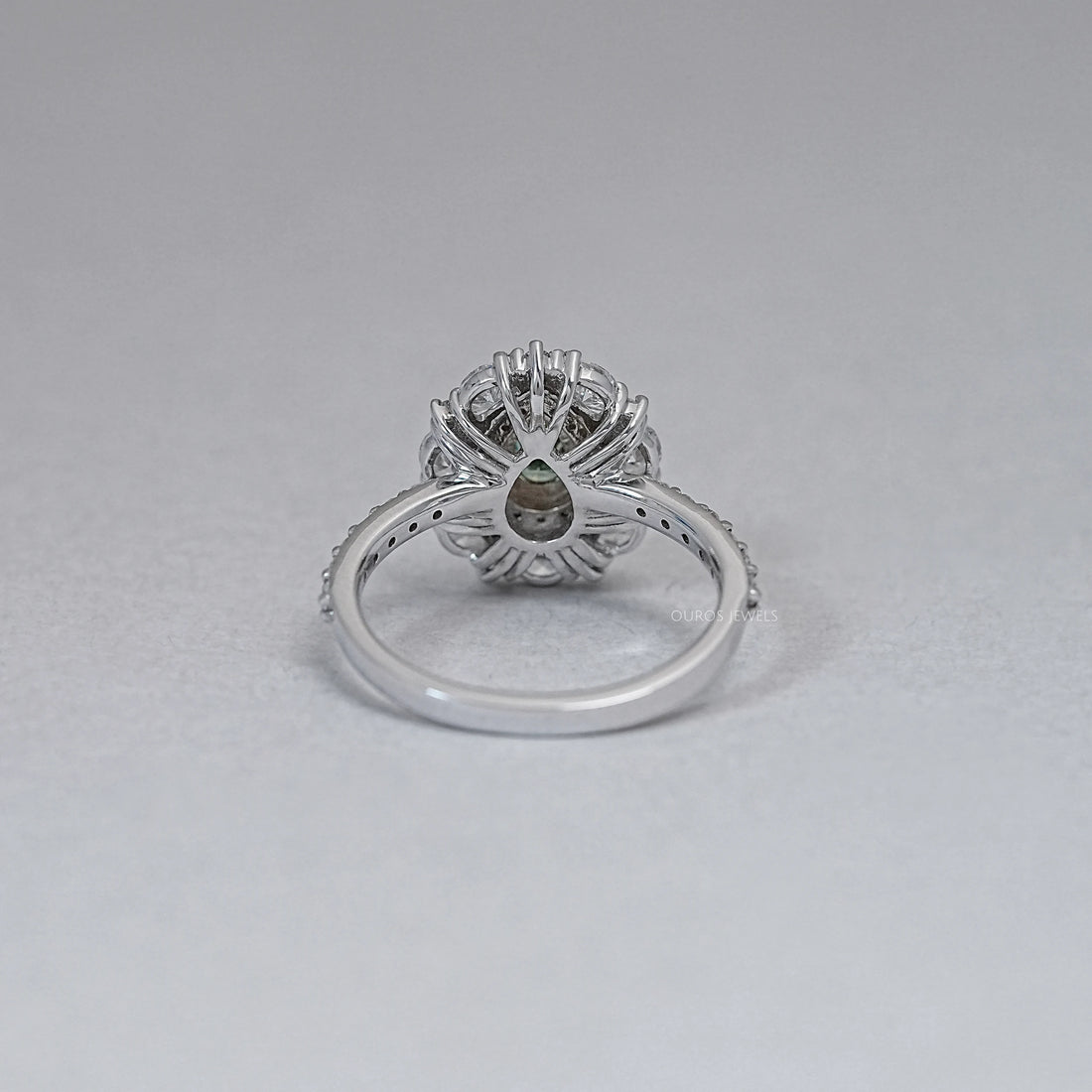 Green Pear Cut Surround Double Halo Diamond Engagement Ring Rings