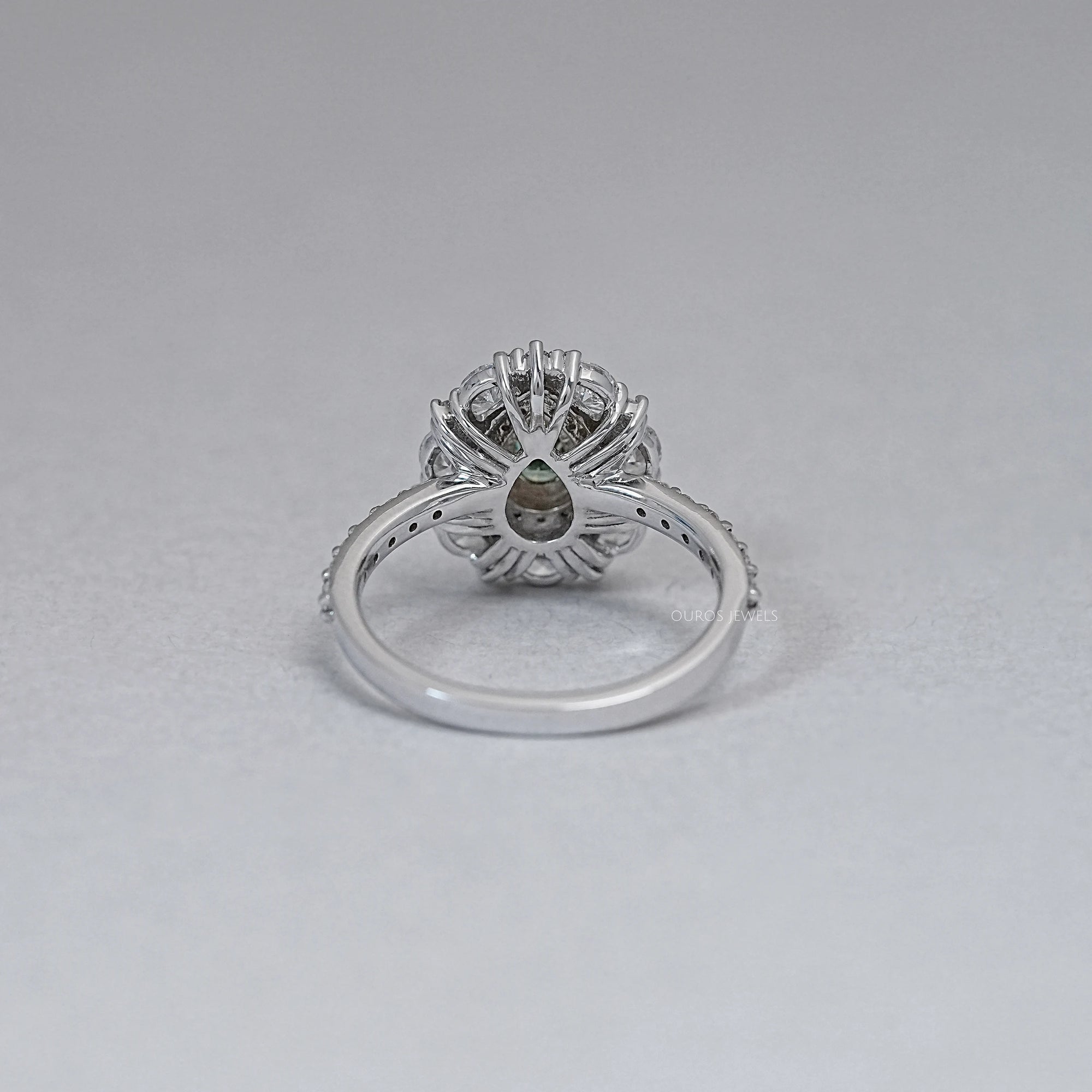 Green Pear Cut Surround Double Halo Diamond Engagement Ring Rings