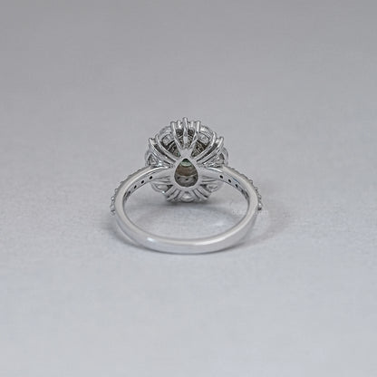 Green Pear Cut Surround Double Halo Diamond Engagement Ring Rings