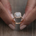 radiant cut diamond double halo engagement ring's close angle view