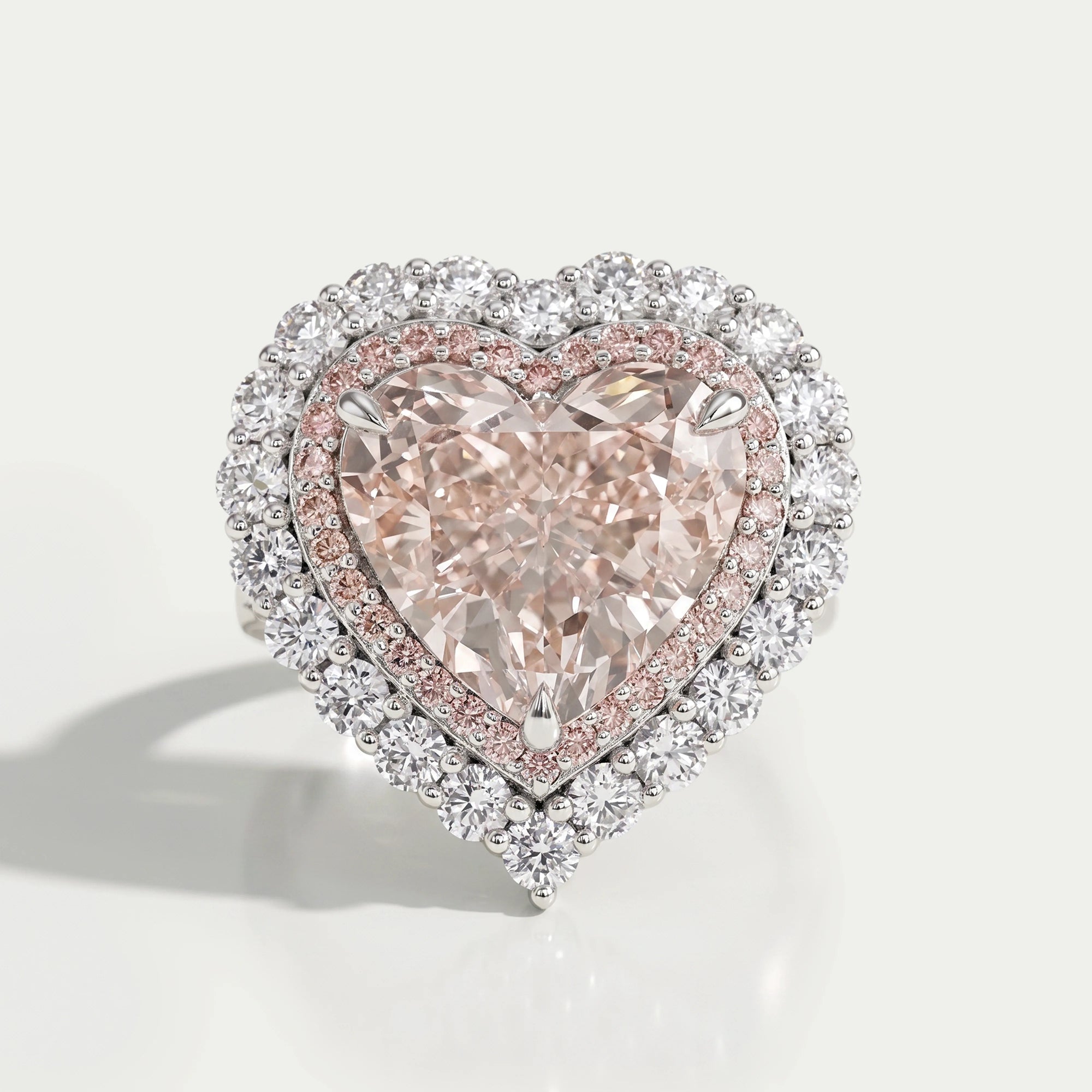 Double Halo Pink Heart Cut Lab Diamond Engagement ring Rings