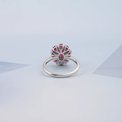 Round and Red Oval Diamond Double Halo Engagement Ring Ring