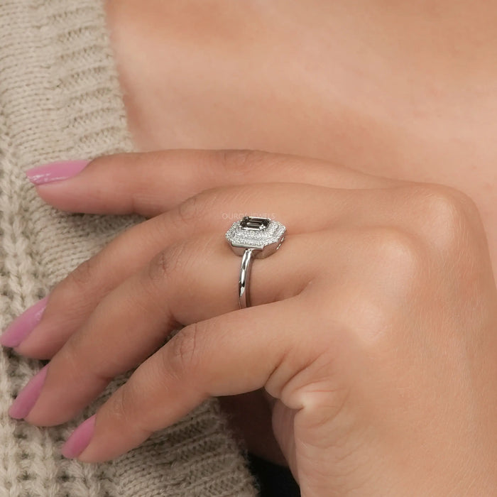 Olive Emerald Cut Double Halo Lab Diamond Ring