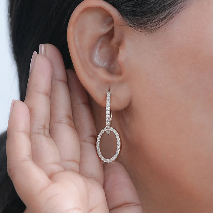 Double Link Open Circle Round Diamond Hoop Earring