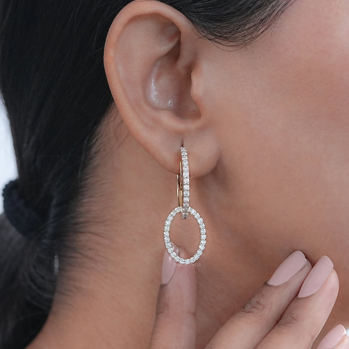 Double Link Open Circle Round Diamond Hoop Earring