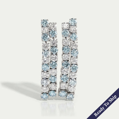 Double Row Blue Round Lab Diamond Earrings Earrings