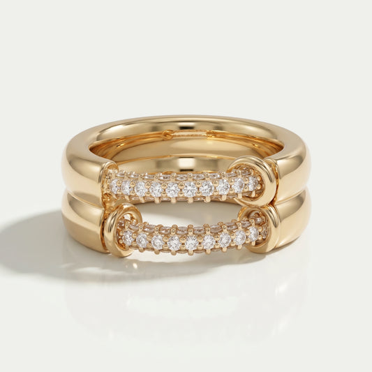 Double Row Connecter Round Lab Diamond Wedding Band