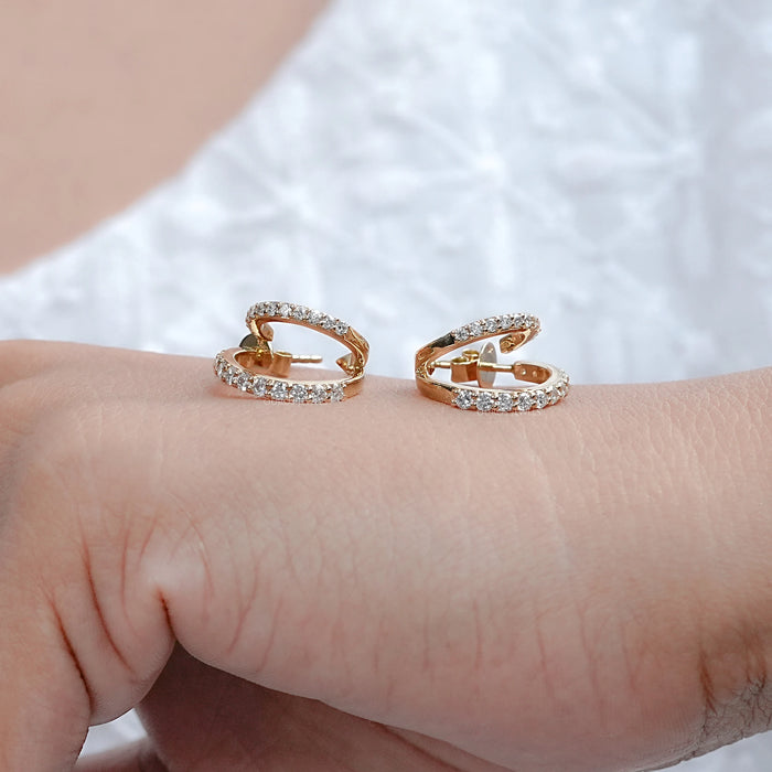 Round Lab Diamond Double Row C Hoop Earrings