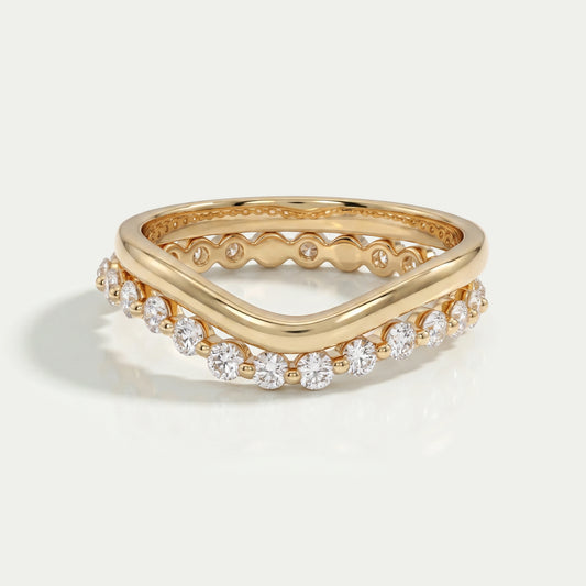 Round Lab Diamond Double Wave Curved Band Rings