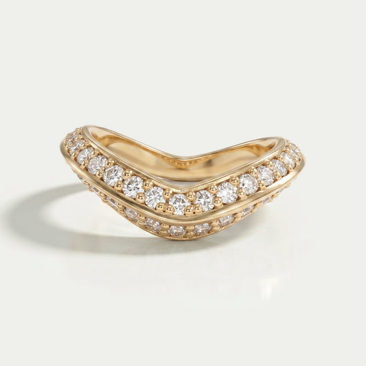 Round  Diamond Double Row Curved Wedding Band