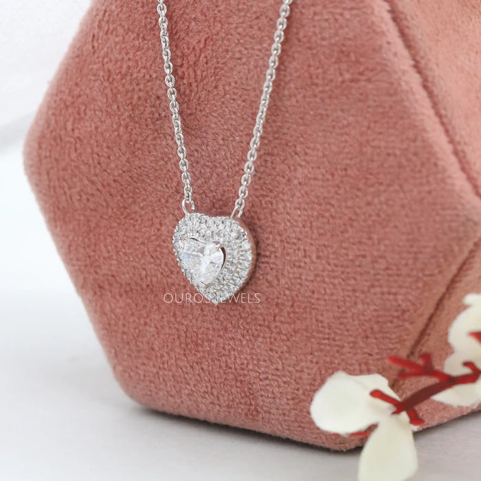 Heart Cut Lab Grown Diamond Double Halo Pendant