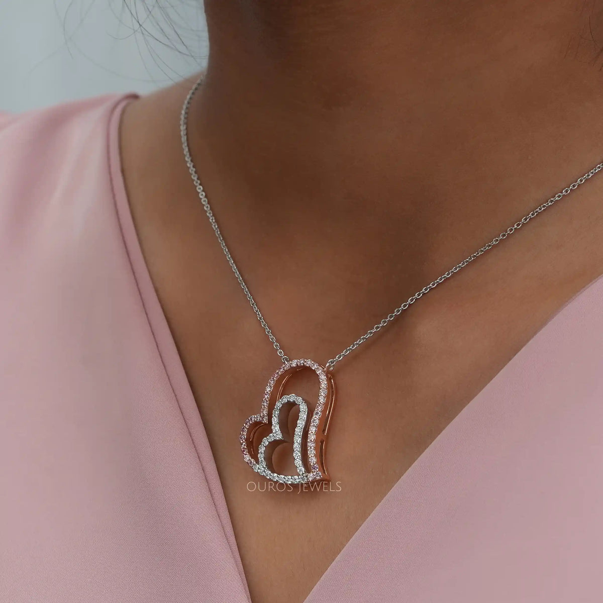 Double Heart Round Cut Lab Grown Diamond Pendant