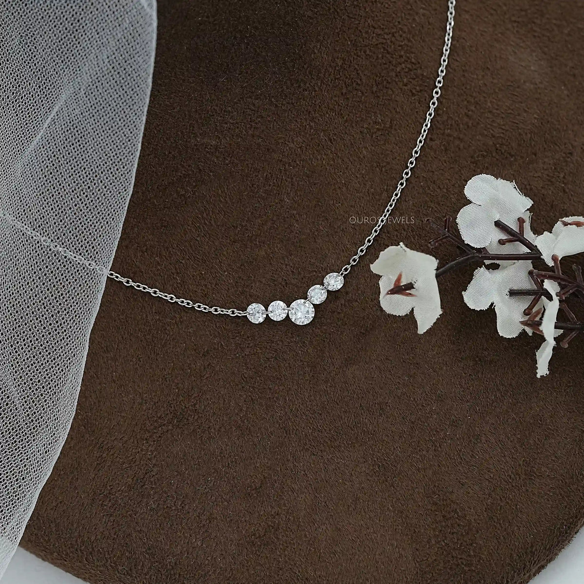 Five Stone Round Diamond Drill Necklace Necklaces