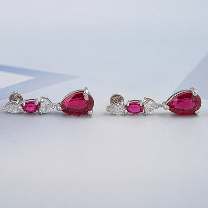 Red Ruby Pear Cut Lab Gemstone Drop Dangle Earrings Earring
