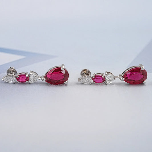 Red Ruby Pear Cut Lab Gemstone Drop Dangle Earrings Earring